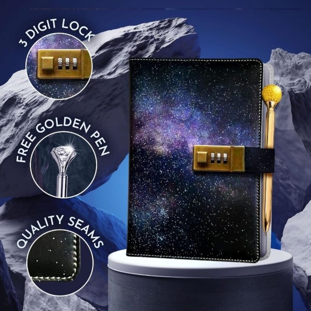 Dark Starry Diary with Lock